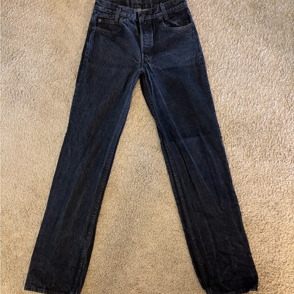 VINTAGE 80S LEVI'S FADED BLACK BUTTON-FLY 701 STUDENT FIT JEANS